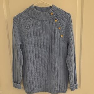 Talbots Light Blue Cowl Neck Sweater with Gold Buttons